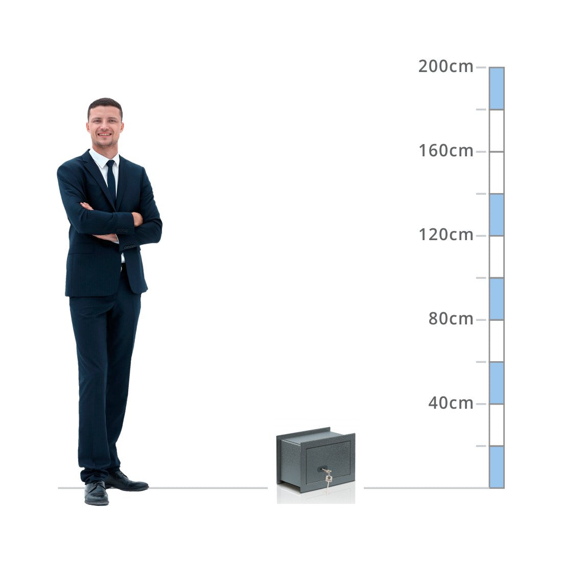 size chart for a Burg Wächter Pure-Safe Size PSW 110, Key Lock Wall Safe - £1,000 Cash Rating