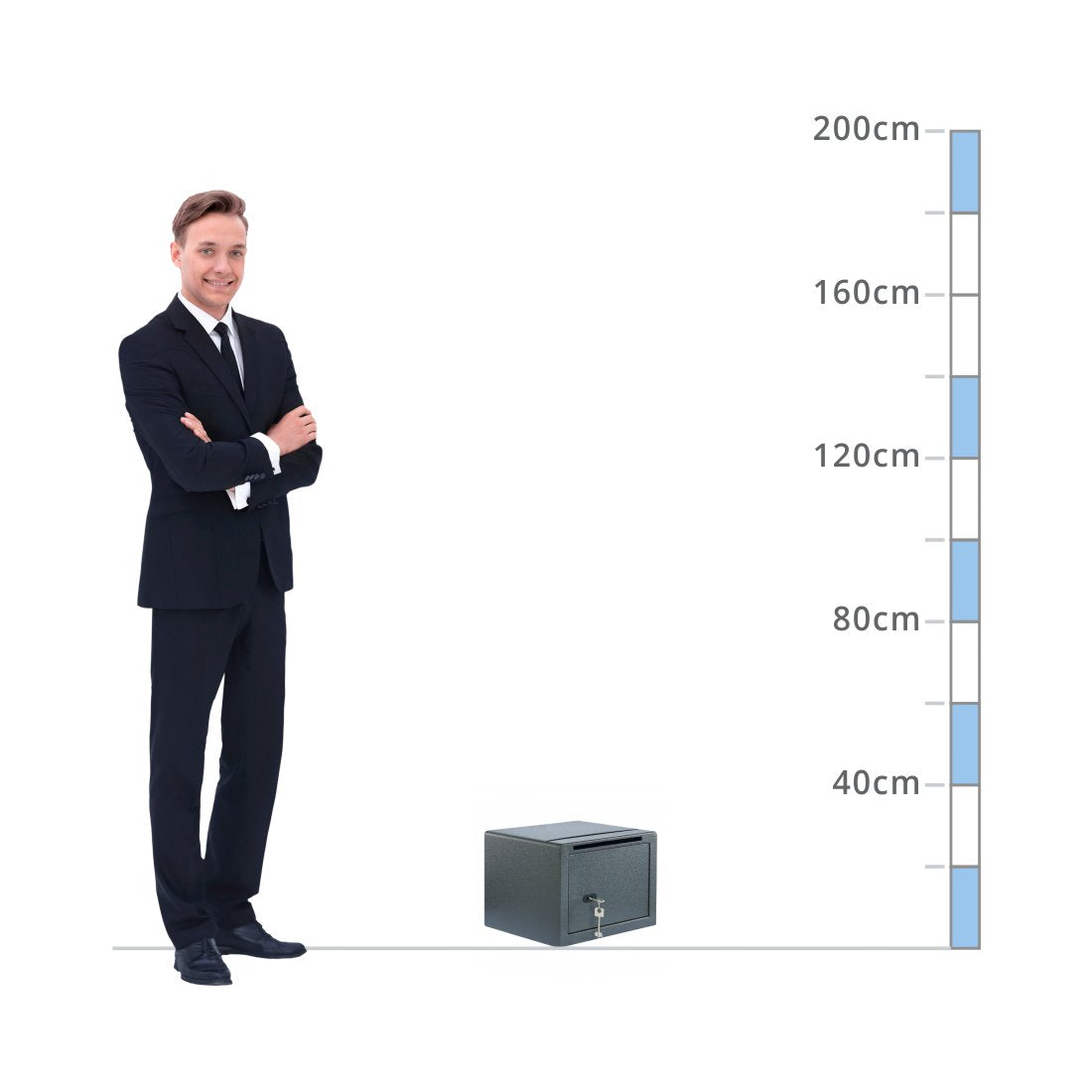 size chart for a Burg Wächter Pure-Safe Size PS 120 K EWS, Key Lock Deposit Safe - £1,000 Cash Rating