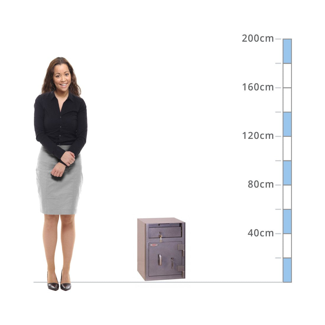 size chart Phoenix Cashier Deposit SS0996KD, Key Lock Safe - Drawer Deposit