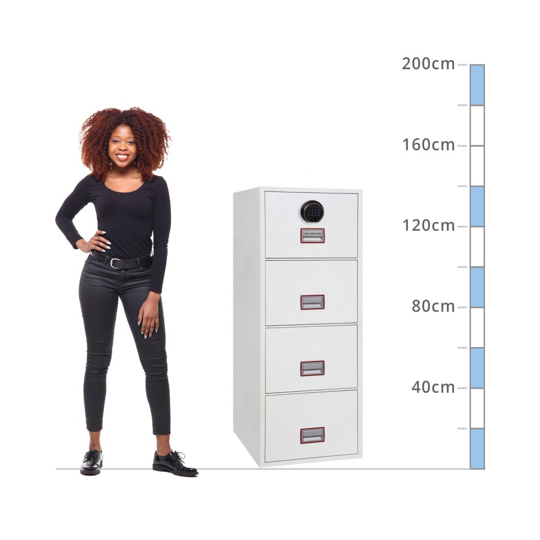 size chart Phoenix World Class Vertical Fire File FS2254F, Biometric Lock - 90 Min Fire Protection