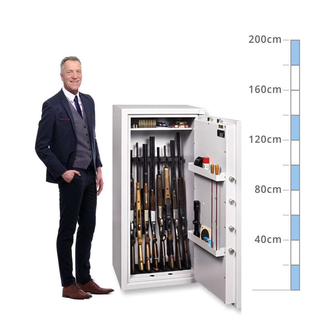 size chart for a Burg Wächter Ranger Gun Cabinet Size 800/8, Digital Keypad - 8 Gun Storage