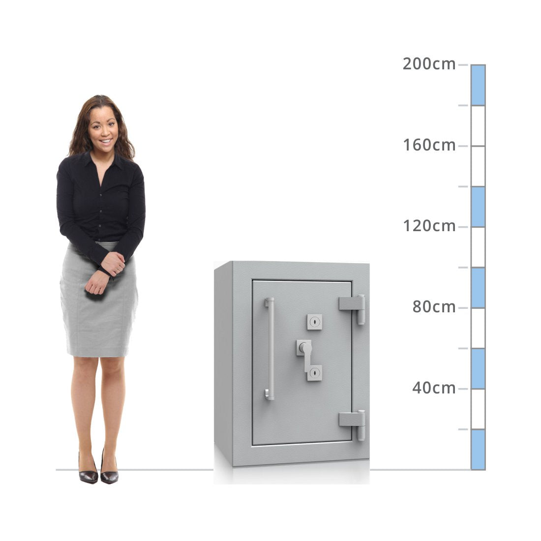 size chart for a De Raat DRS Prisma Size 2, Dual Key Lock Safe - Eurograde 7