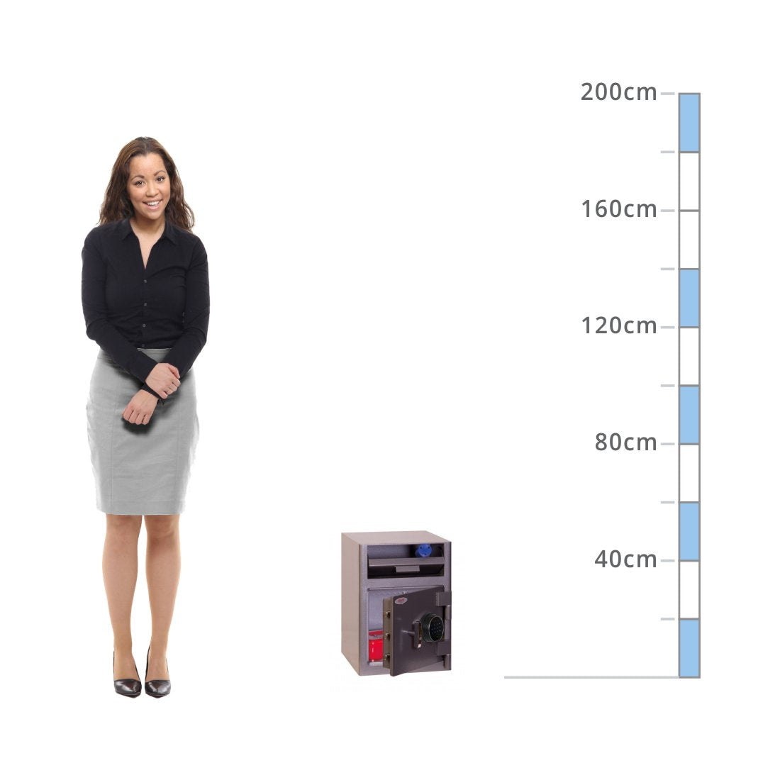 size chart Phoenix Cashier Deposit SS0996FD, Biometric Lock Safe - Drawer Deposit