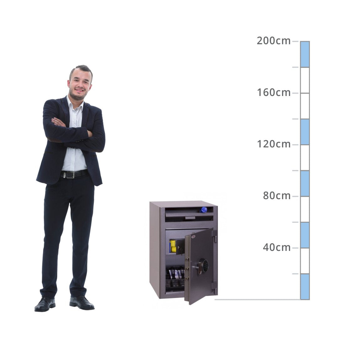 size chart Phoenix Cashier Deposit SS0998FD, Biometric Lock Safe - Drawer Deposit