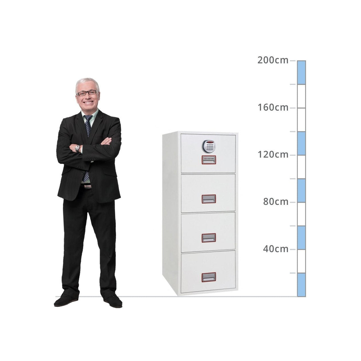 size chart Phoenix World Class Vertical Fire File FS2254E, Digital Keypad - 90 Min Fire Protection
