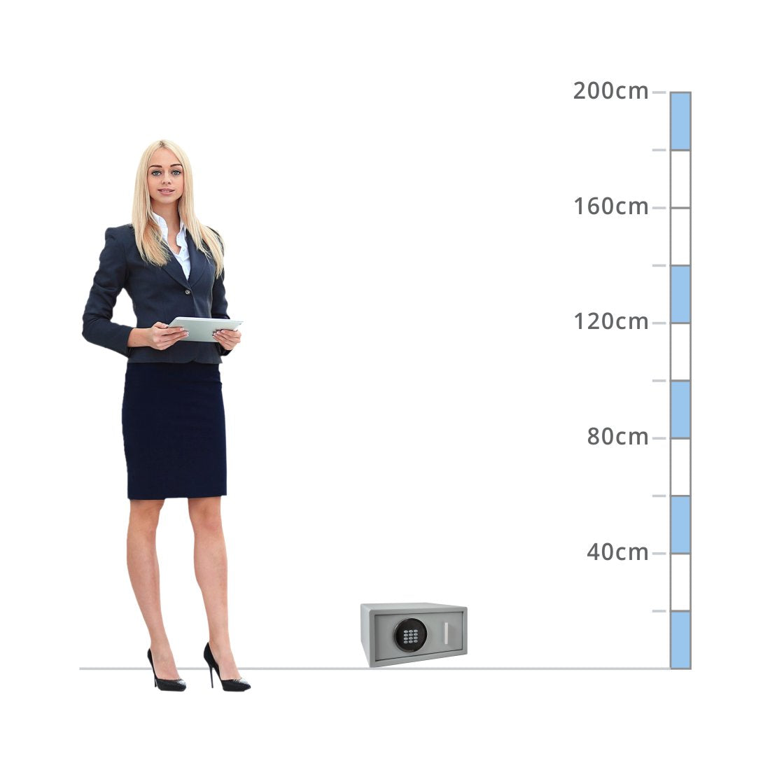 size chart for a Securikey Euro Vault Size 1, Digital Keypad Drawer Safe - £1,000 Cash Rating